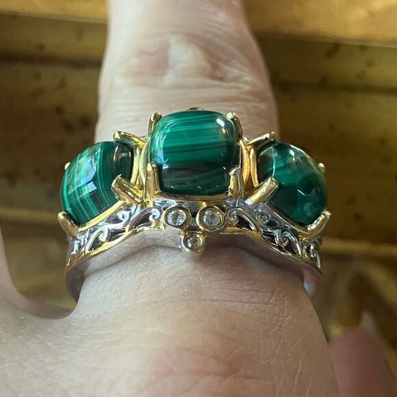 Natural Malachite Sterling Silver Ring Size 10.25 - Picture 2 of 9